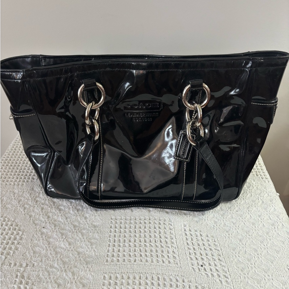 Coach Glossy Black Patent Leather Tote